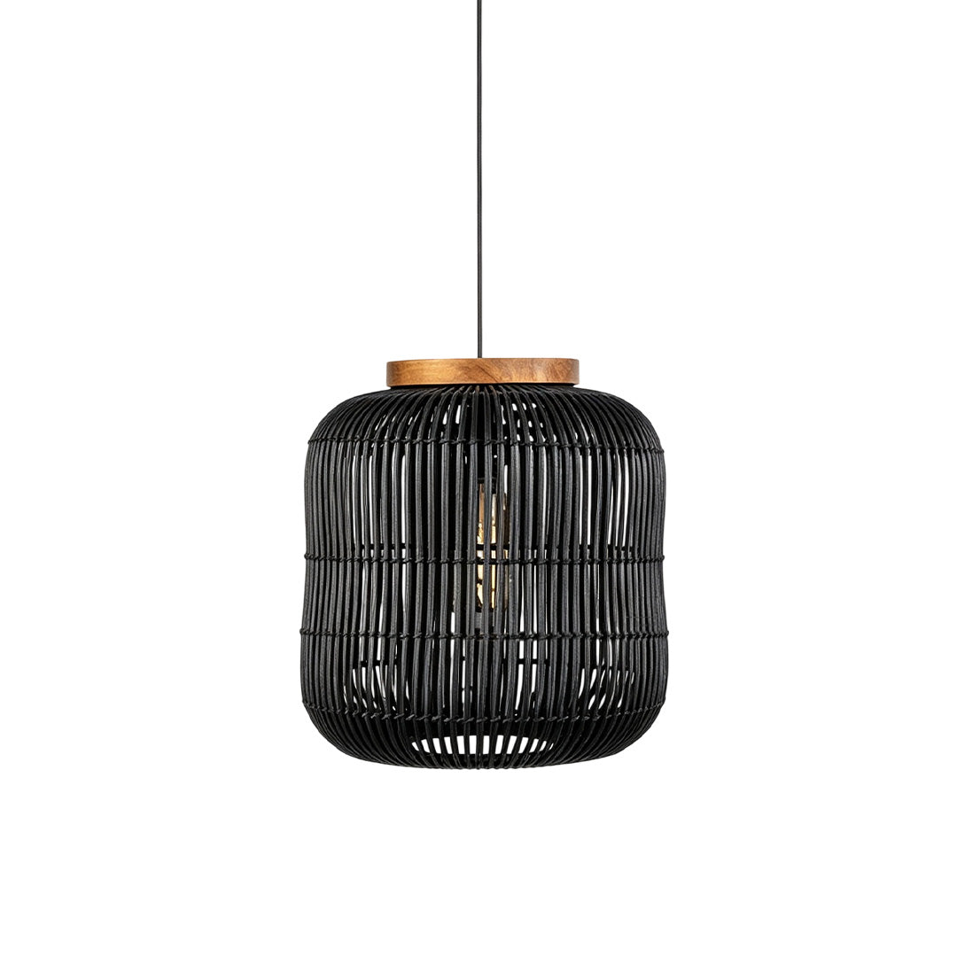 Rattan light pendants adding natural texture and warm ambient illumination to interior spaces