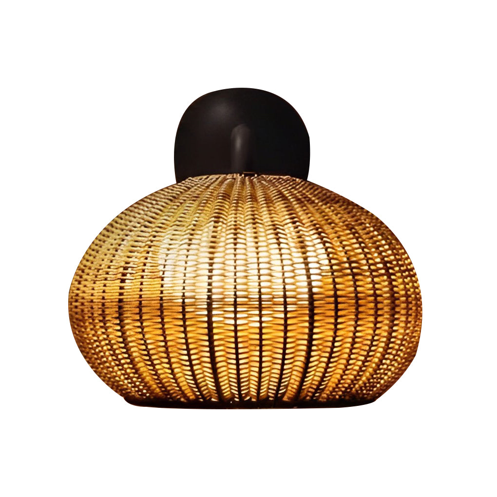 Rattan outdoor pendant light in white, showcasing its minimalist and modern design.