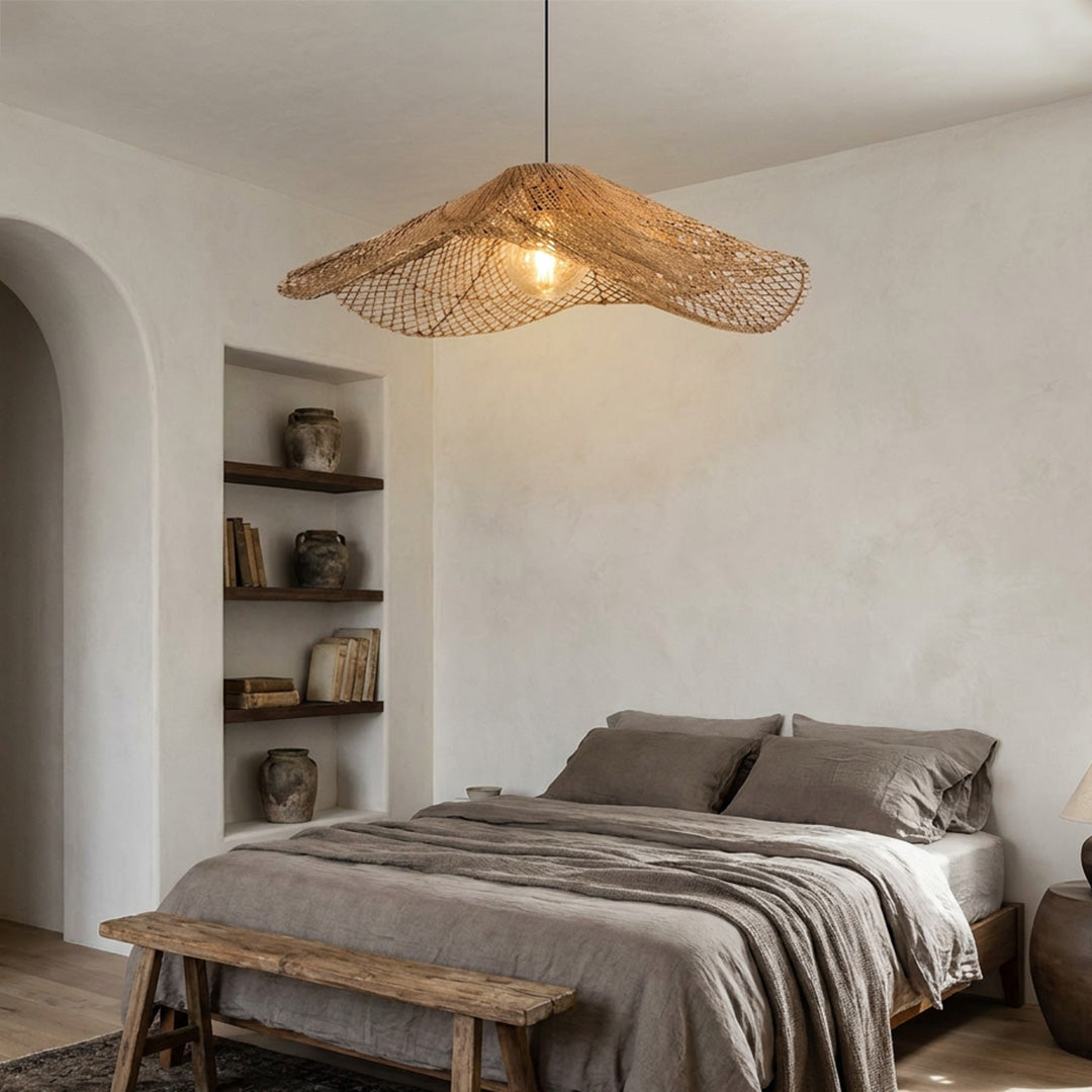 Rattan pendant light fixture featuring natural craftsmanship and warm decorative lighting