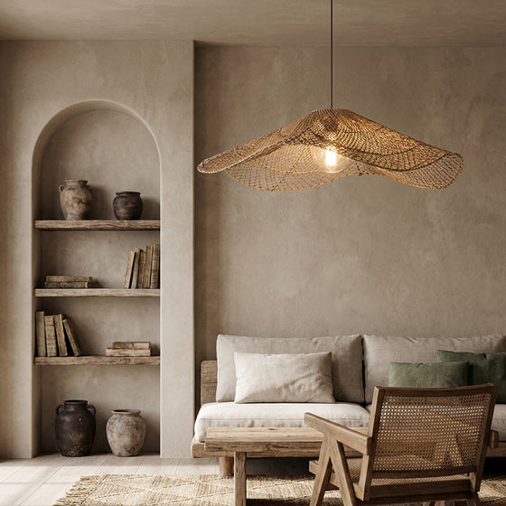 Rattan pendant light fixture featuring natural craftsmanship and warm decorative lighting