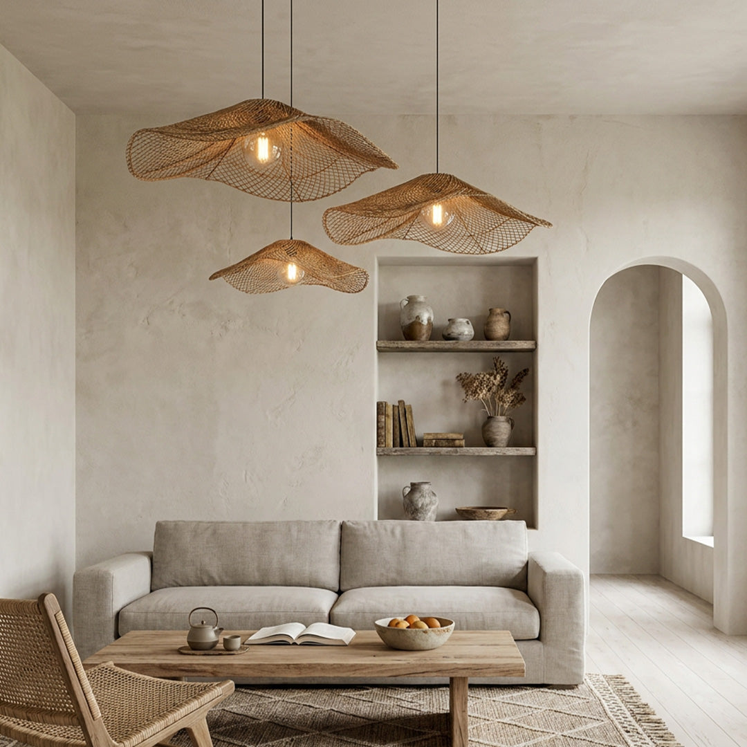 Rattan pendant light fixture featuring natural craftsmanship and warm decorative lighting