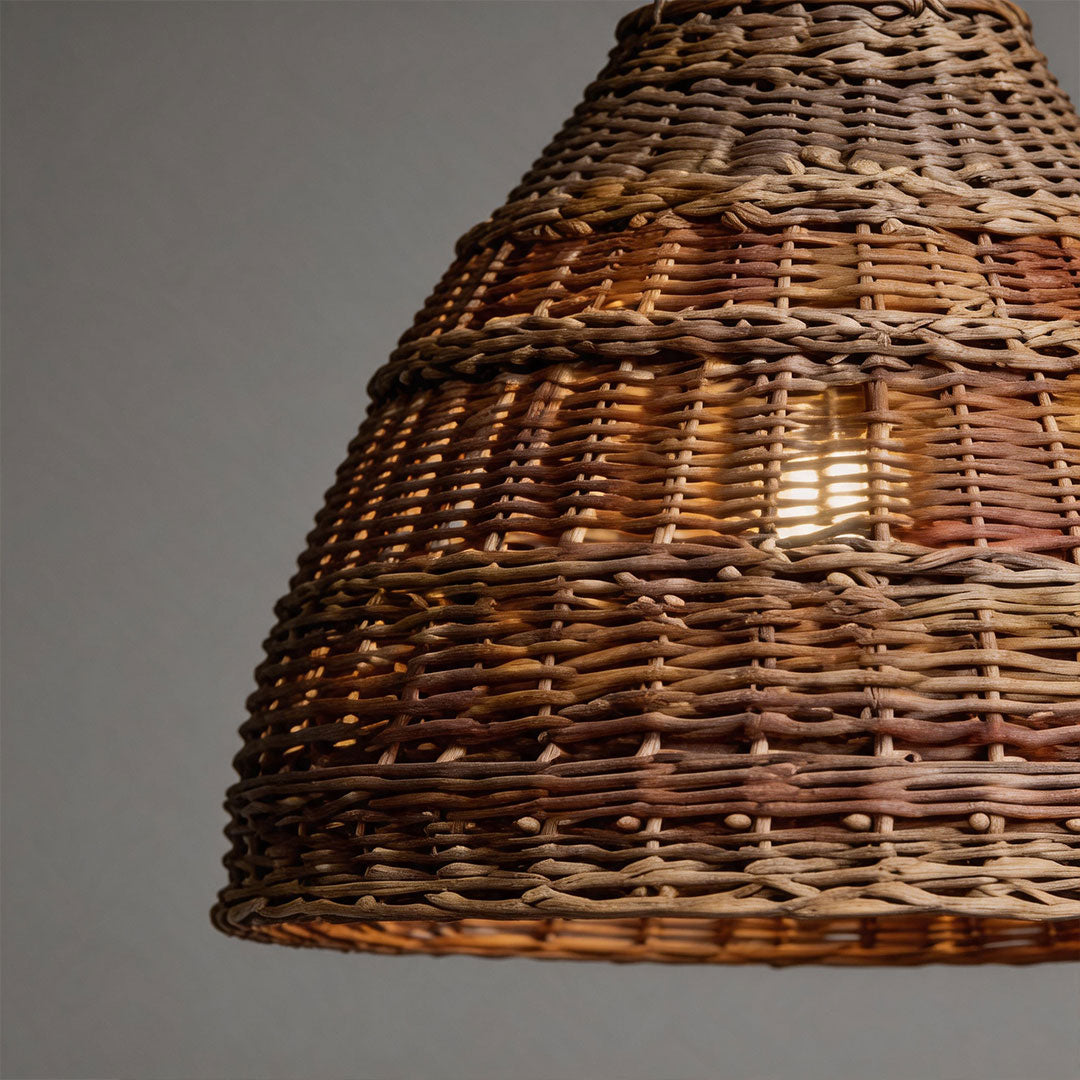 Rattan pendant lights adding organic texture and inviting illumination to interior spaces