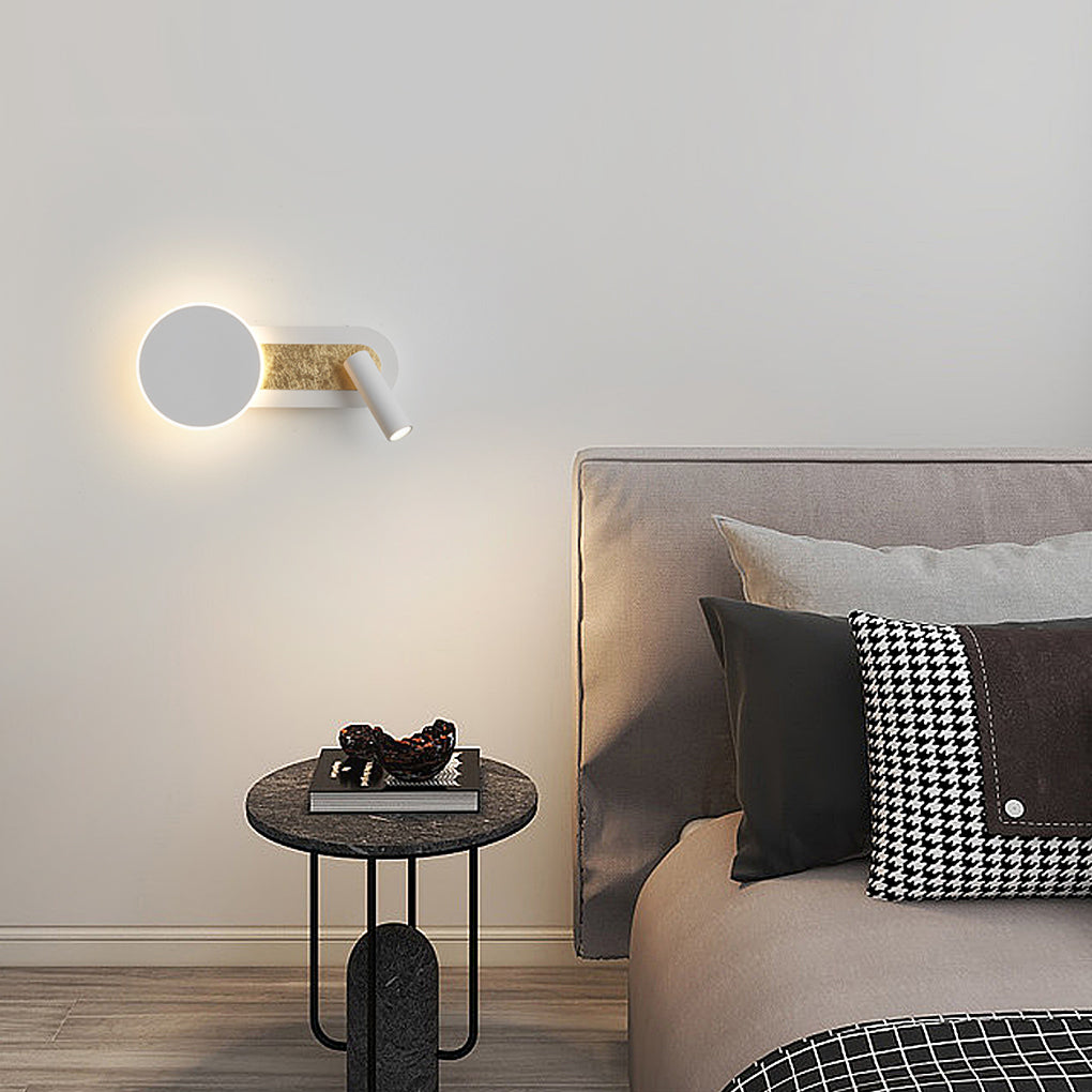 Reading light for bed wall mounted, illuminating a bedside area with wooden nightstand.