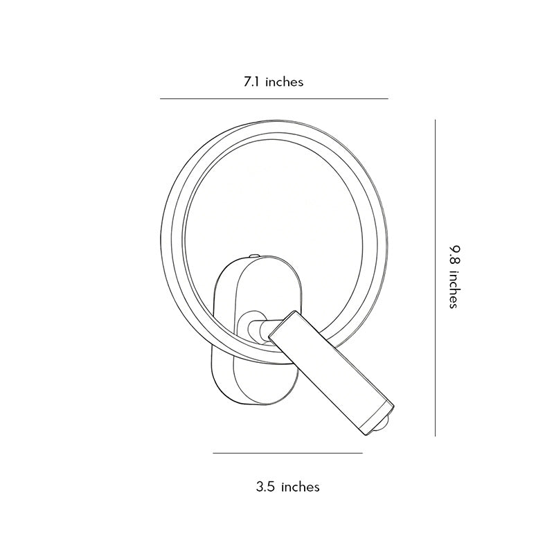 Dimension drawing of reading light for bed wall mounted showing measurements for wall installation.