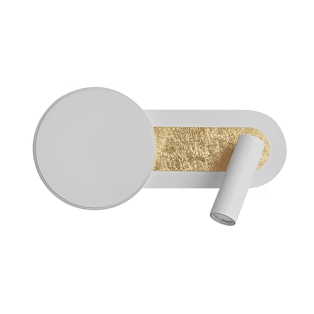 Reading light for bed wall mounted in white and gold, showcasing its sleek design.