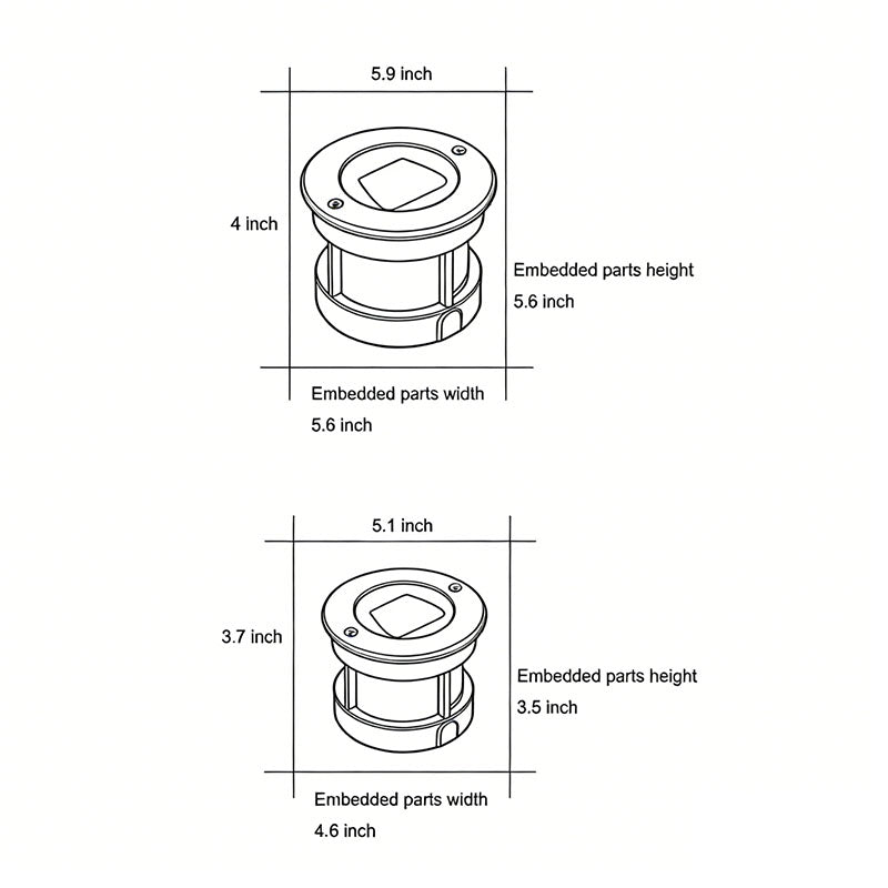 Line drawing of recessed deck step lights dimensions, providing installation specifications.