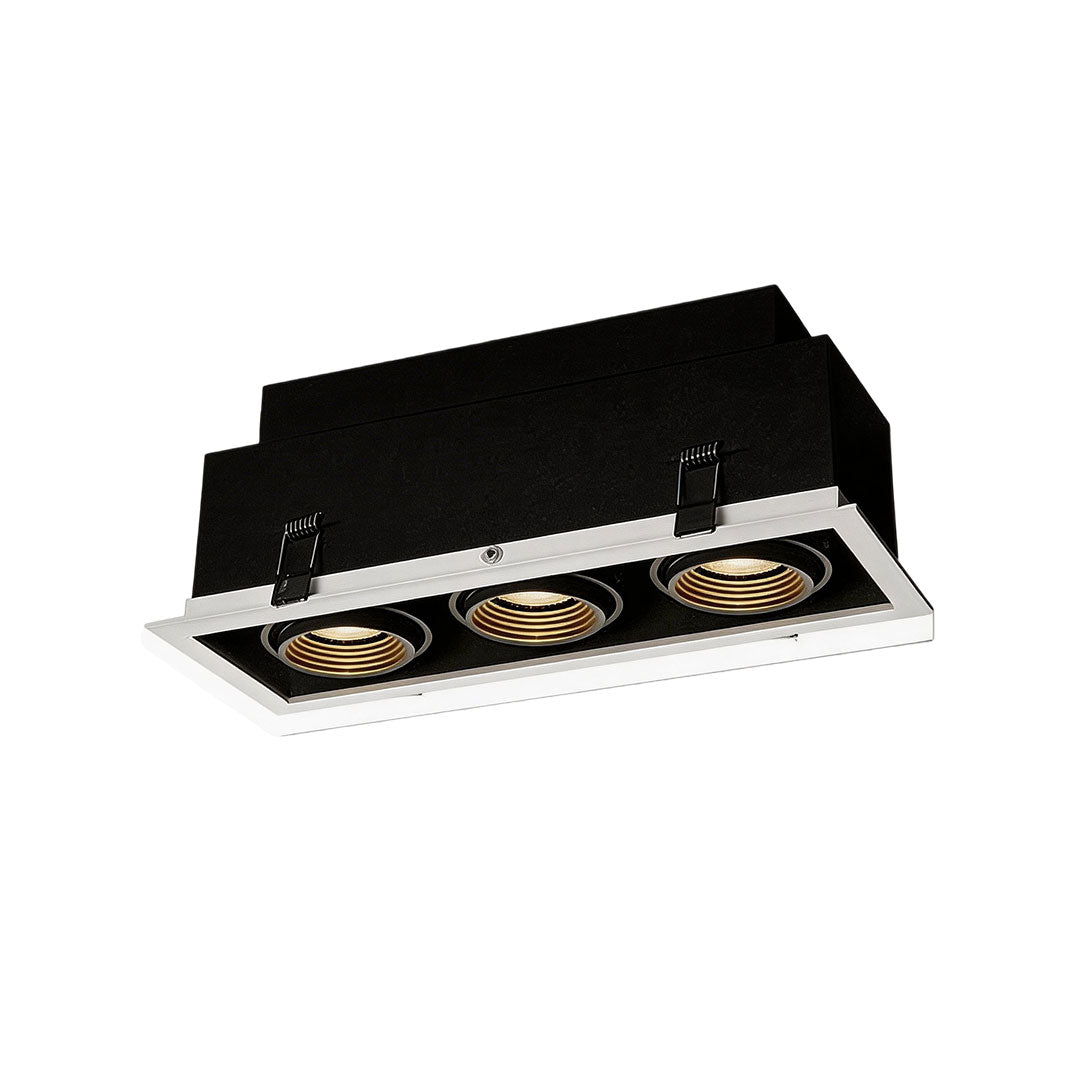 Rectangular recessed led spotlight indoor with triple light cells for focused illumination.