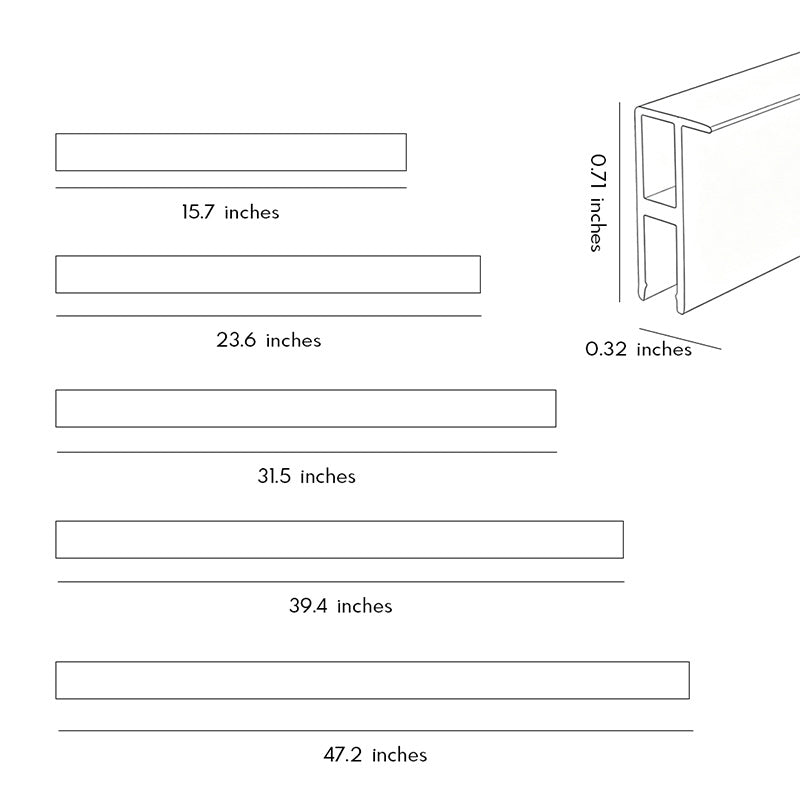 Recessed LED strip lighting dimension drawing displaying profile measurements and installation specifications.