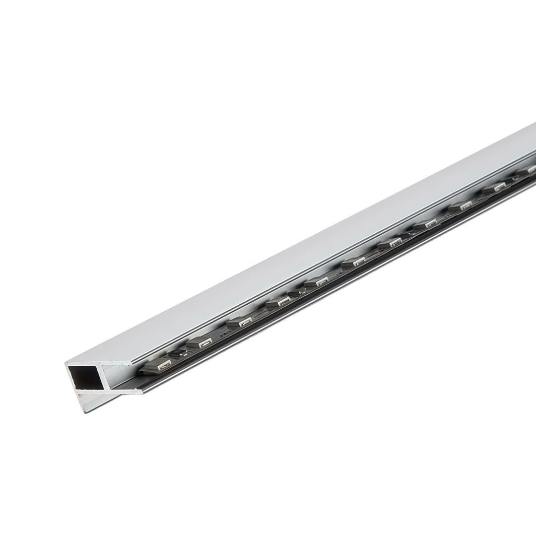 Recessed LED strip lighting linear fixture with integrated optics for uniform architectural illumination.