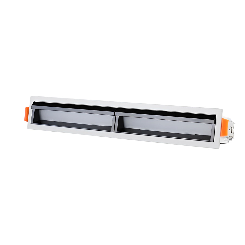 Dual recessed linear light fixture module designed for seamless ceiling mounting