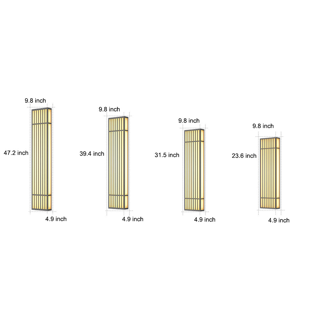 Rectangle LED outdoor wall light showing size and dimension options