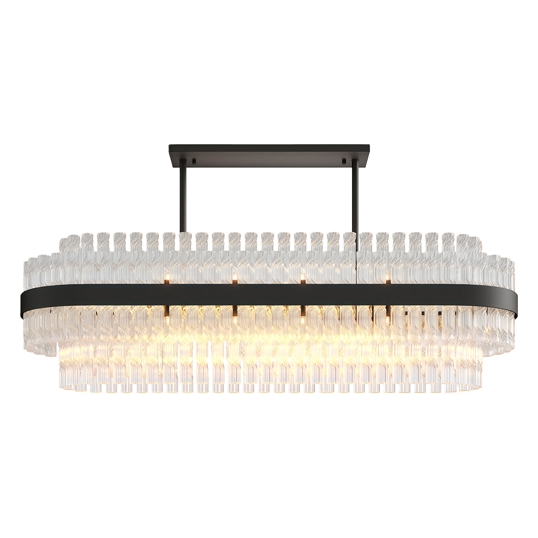 Modern luxury chandeliers in rectangular black finish with textured glass rods