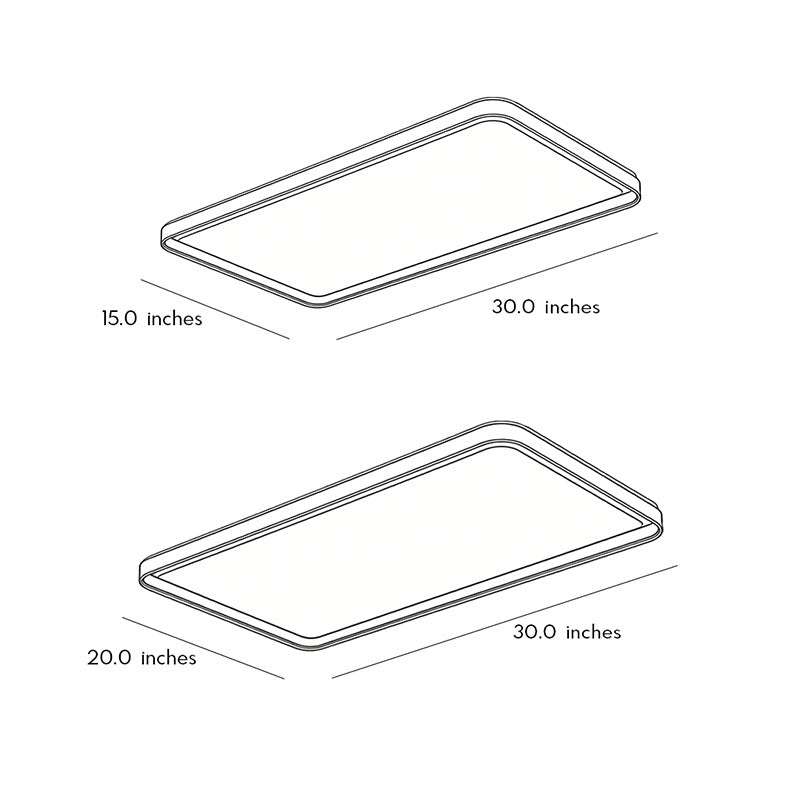 Technical diagram of rectangular flush mount ceiling light showing dimensions and installation details.
