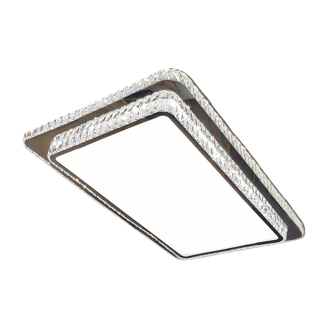 Rectangular flush mount crystal light fixture with elegant design for large ceilings.