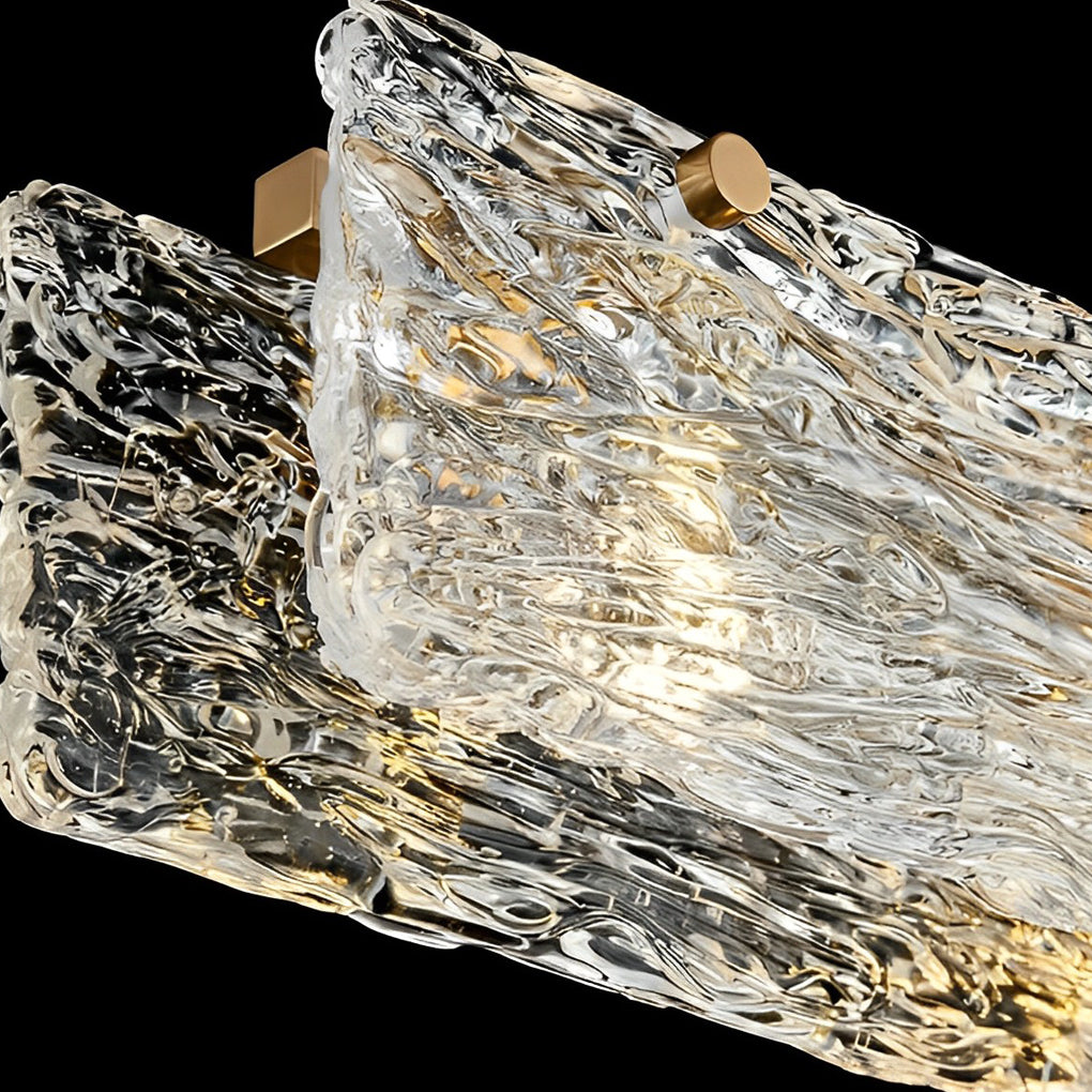 Rectangular glass chandelier with a modern design, enhancing a minimalist interior.
