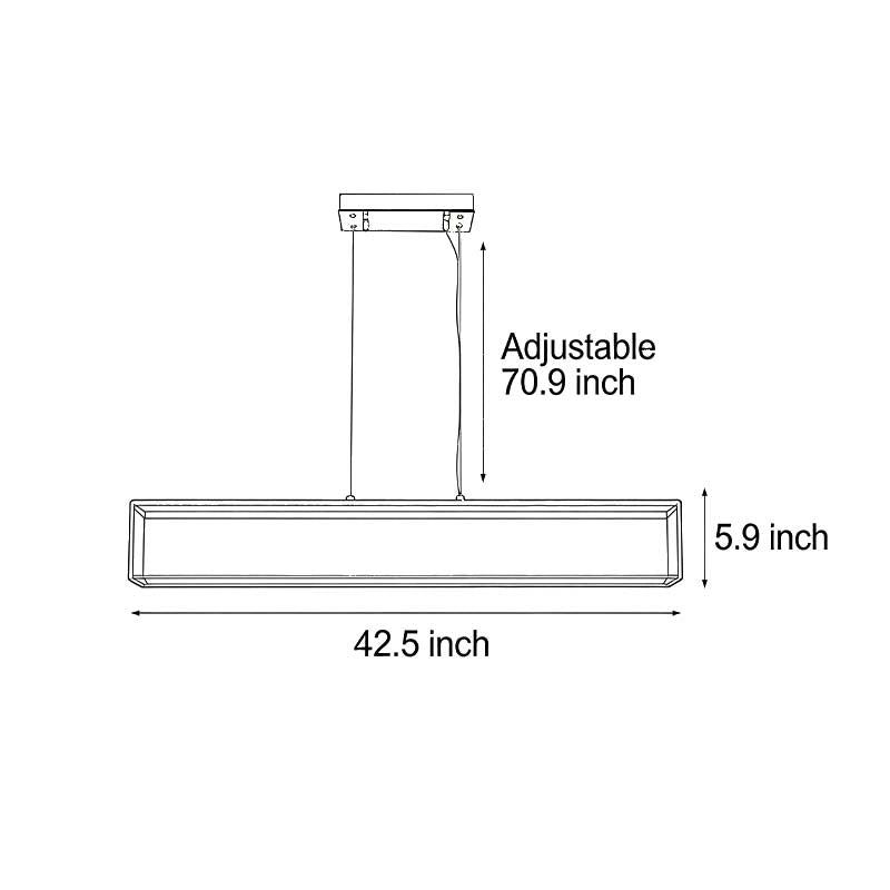 Technical diagram showing dimensions and structure of rectangular glass chandelier models.