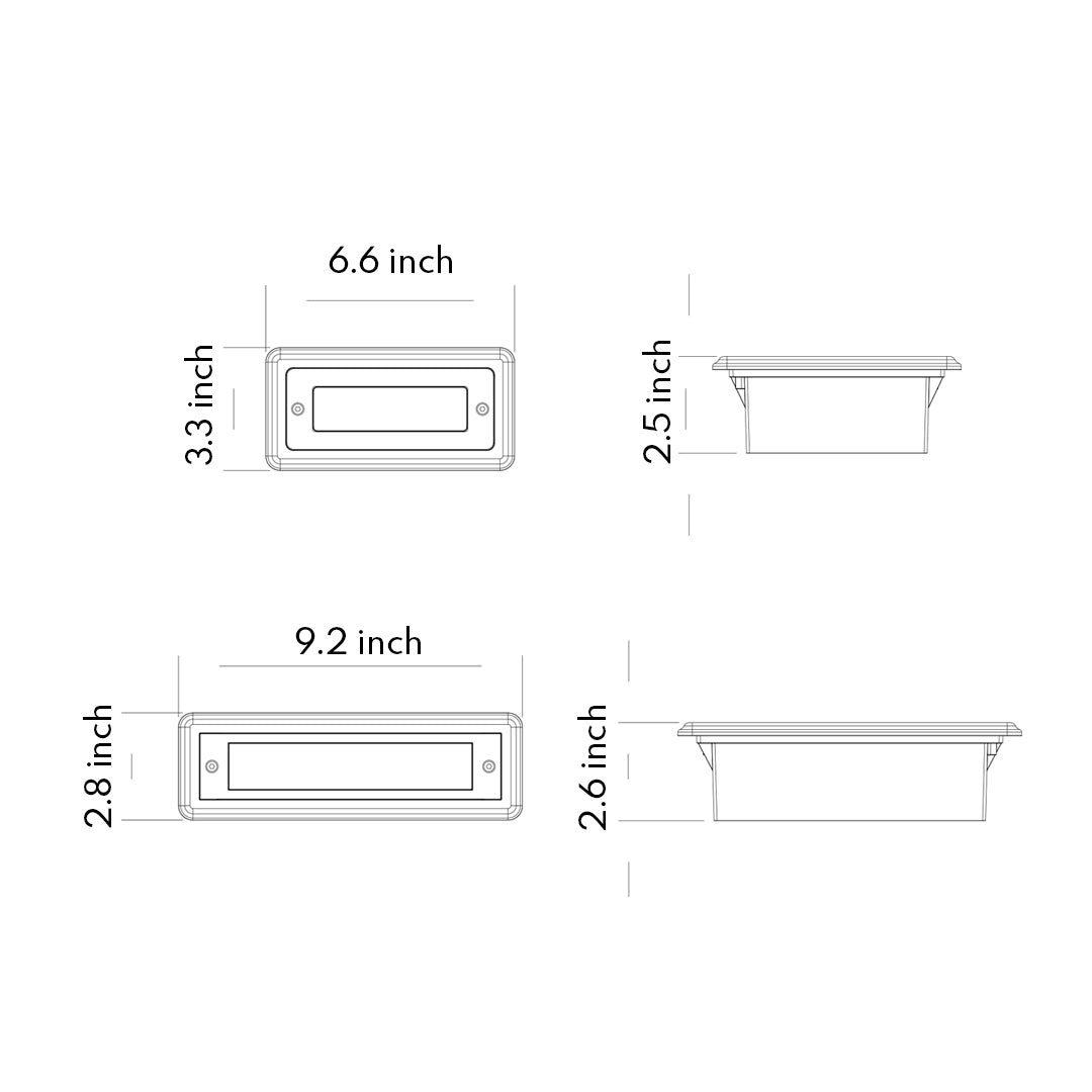 Modern rectangular LED step light providing safety illumination along outdoor concrete pathway at dusk