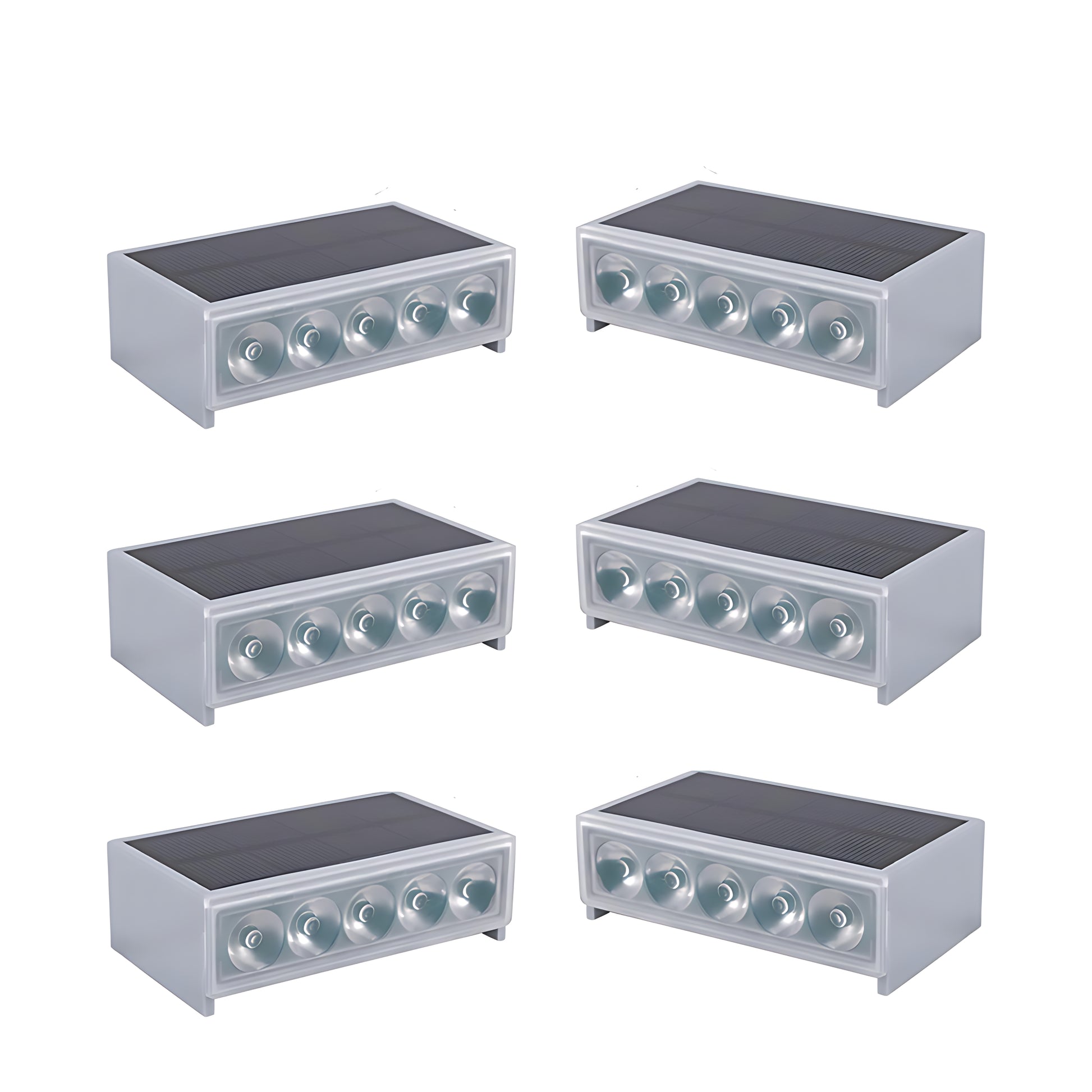 Six rectangular LED step lights with multiple mounting holes for recessed stair and pathway installation