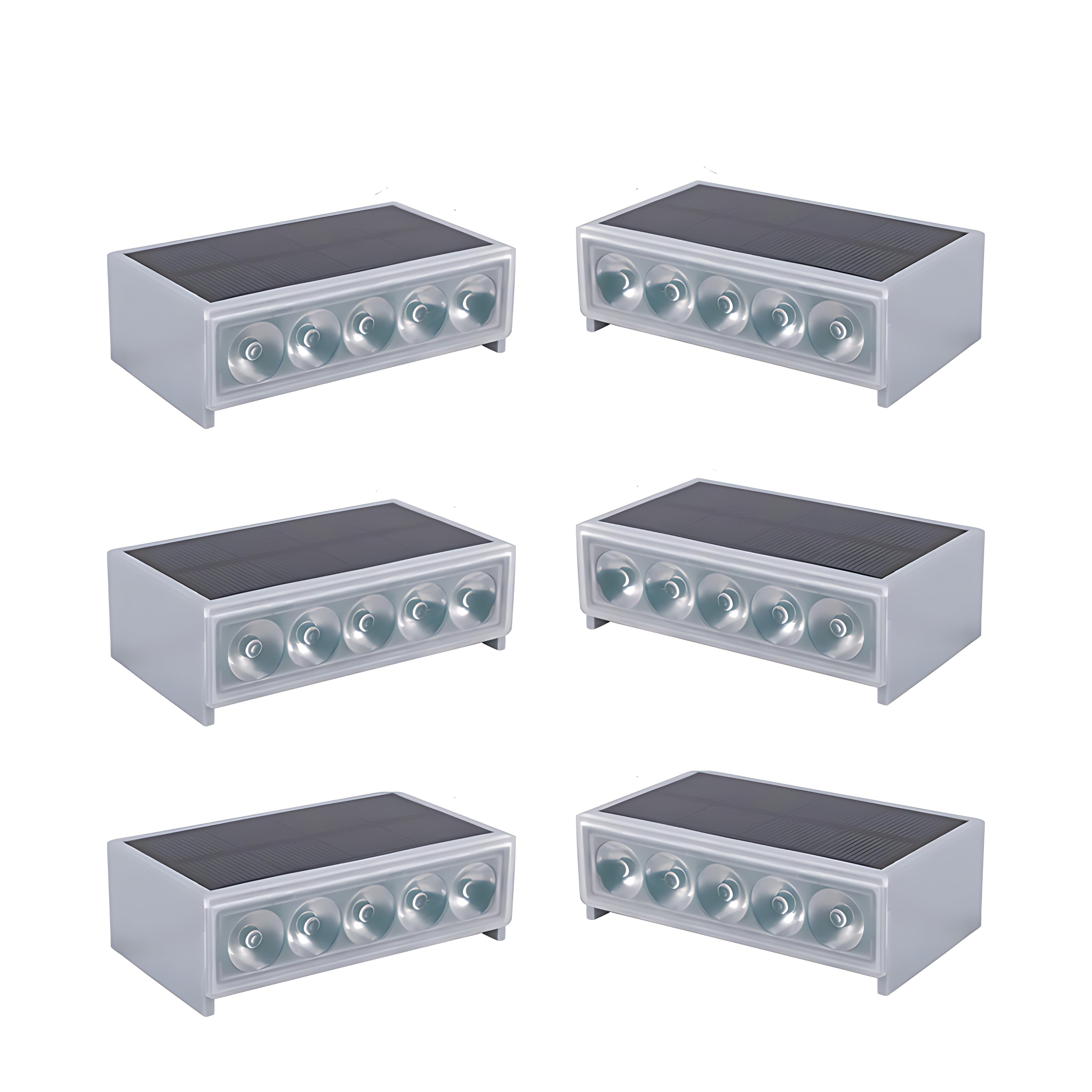 Six rectangular LED step lights with multiple mounting holes for recessed stair and pathway installation