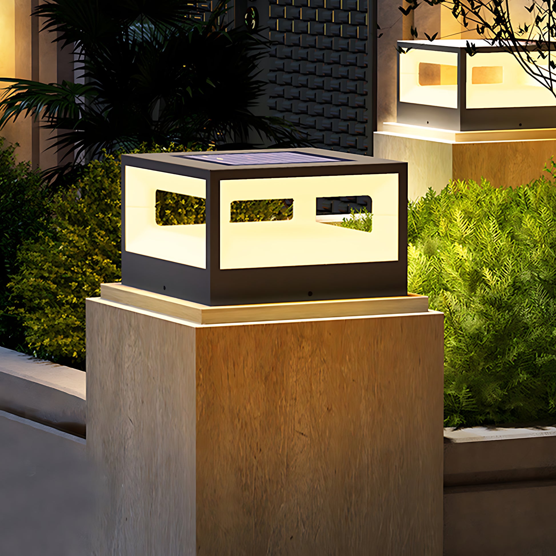 Modern cube-shaped outdoor light fixture with clean lines and integrated LED technology for architectural lighting design