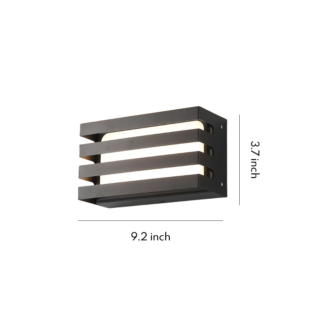 Modern rectangular outdoor wall lights LED fixture with layered metal design displayed on a clean white background.