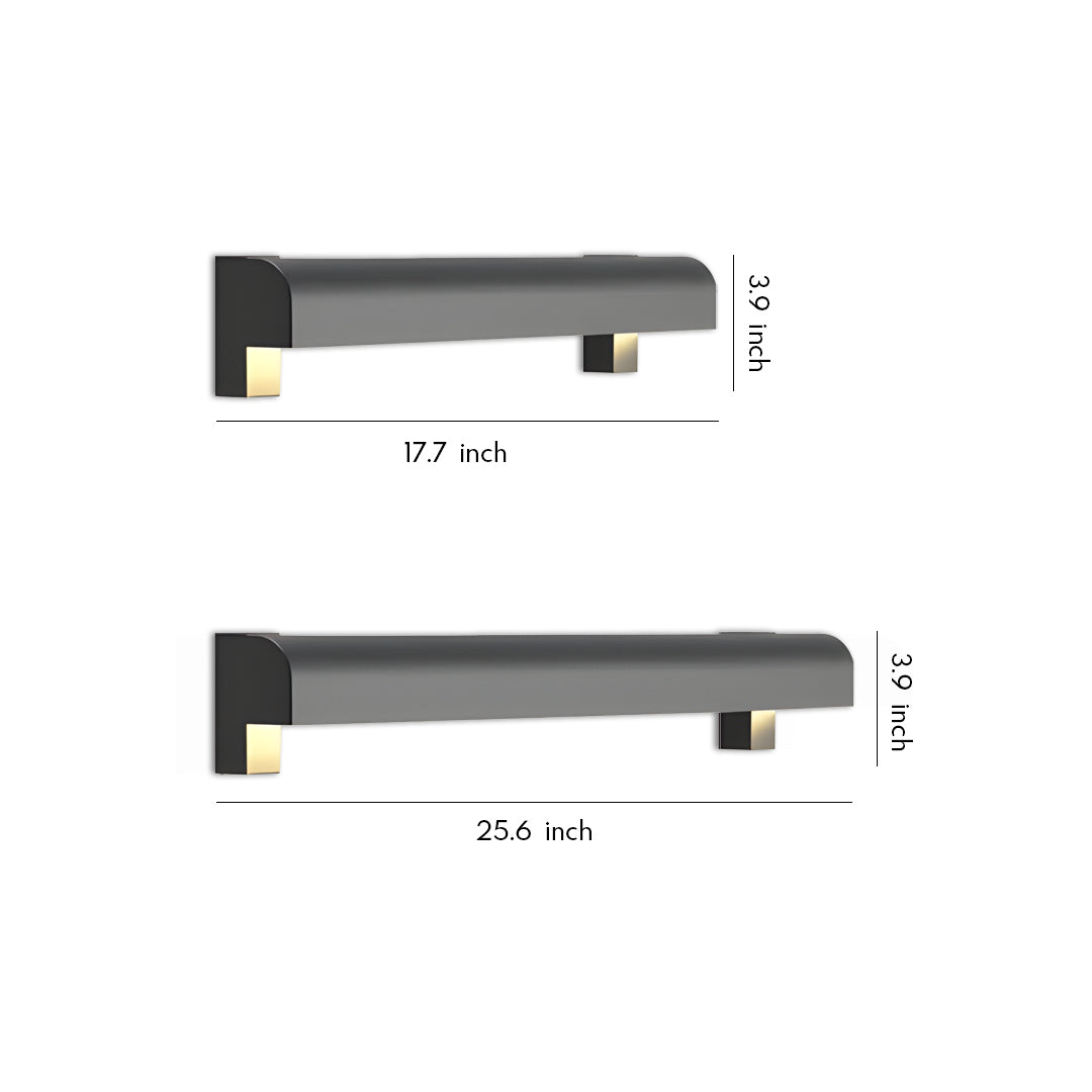 Modern slim rectangular outdoor wall sconce light fixtures shown in front and side view on a white background.
