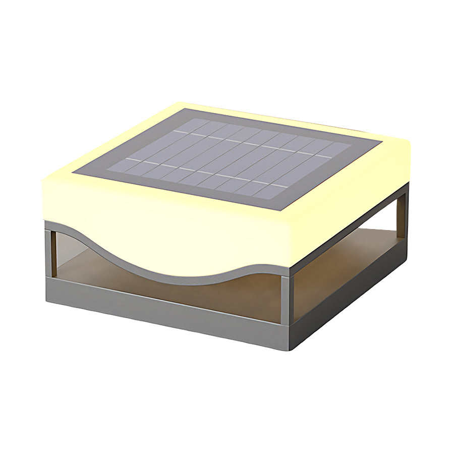 Modern rectangular solar light with cream-colored LED panel and dark base for outdoor use