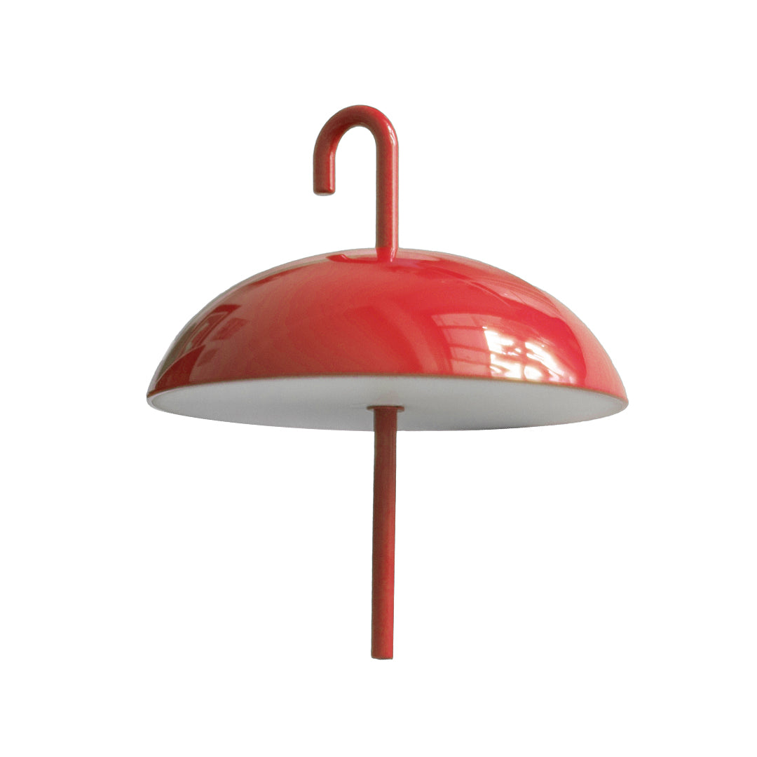 Red dome USB rechargeable table lamp showcasing vibrant color and compact form