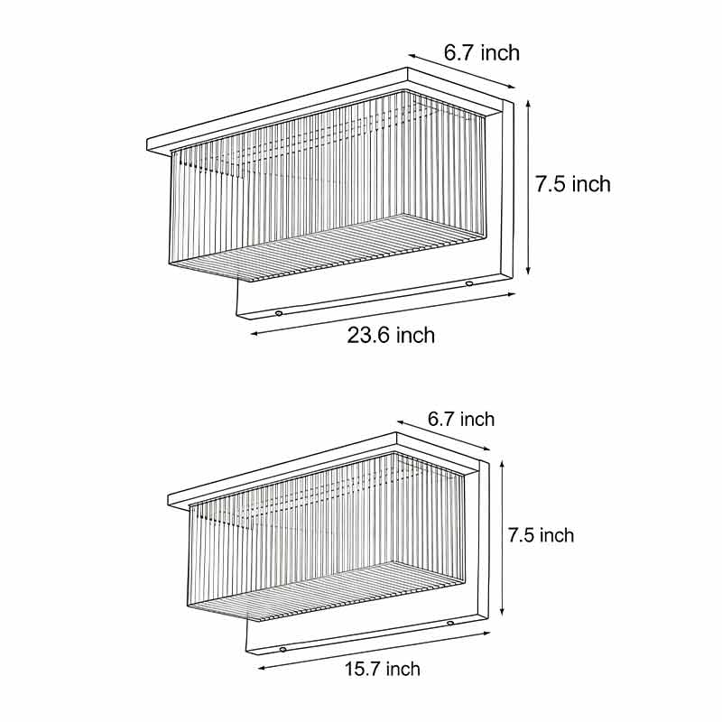 Technical diagram showing dimensions and structure of reeded acrylic sconce models.