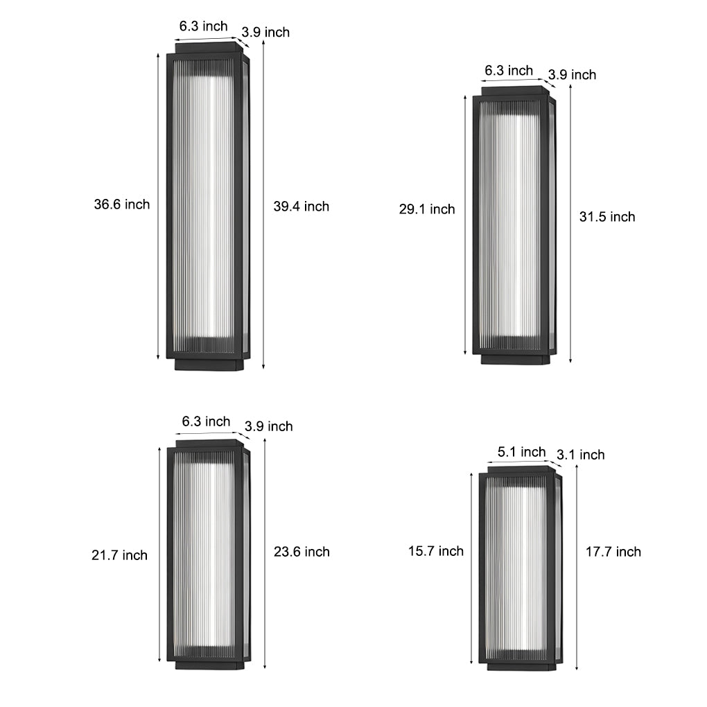 Reeded glass light with a black metal frame, offering a stylish and functional outdoor lighting option.