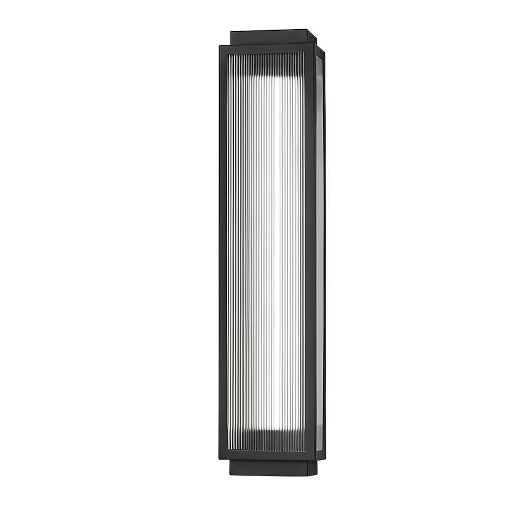 Collection of reeded glass light fixtures in various sizes, displayed for outdoor lighting customization.