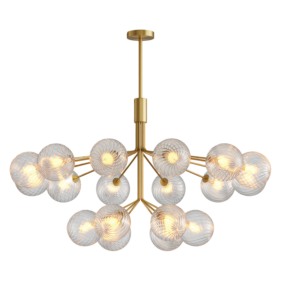 Refined luxury modern chandeliers featuring glass shade chandelier design in brass with elegant branching structure and textured globes.
