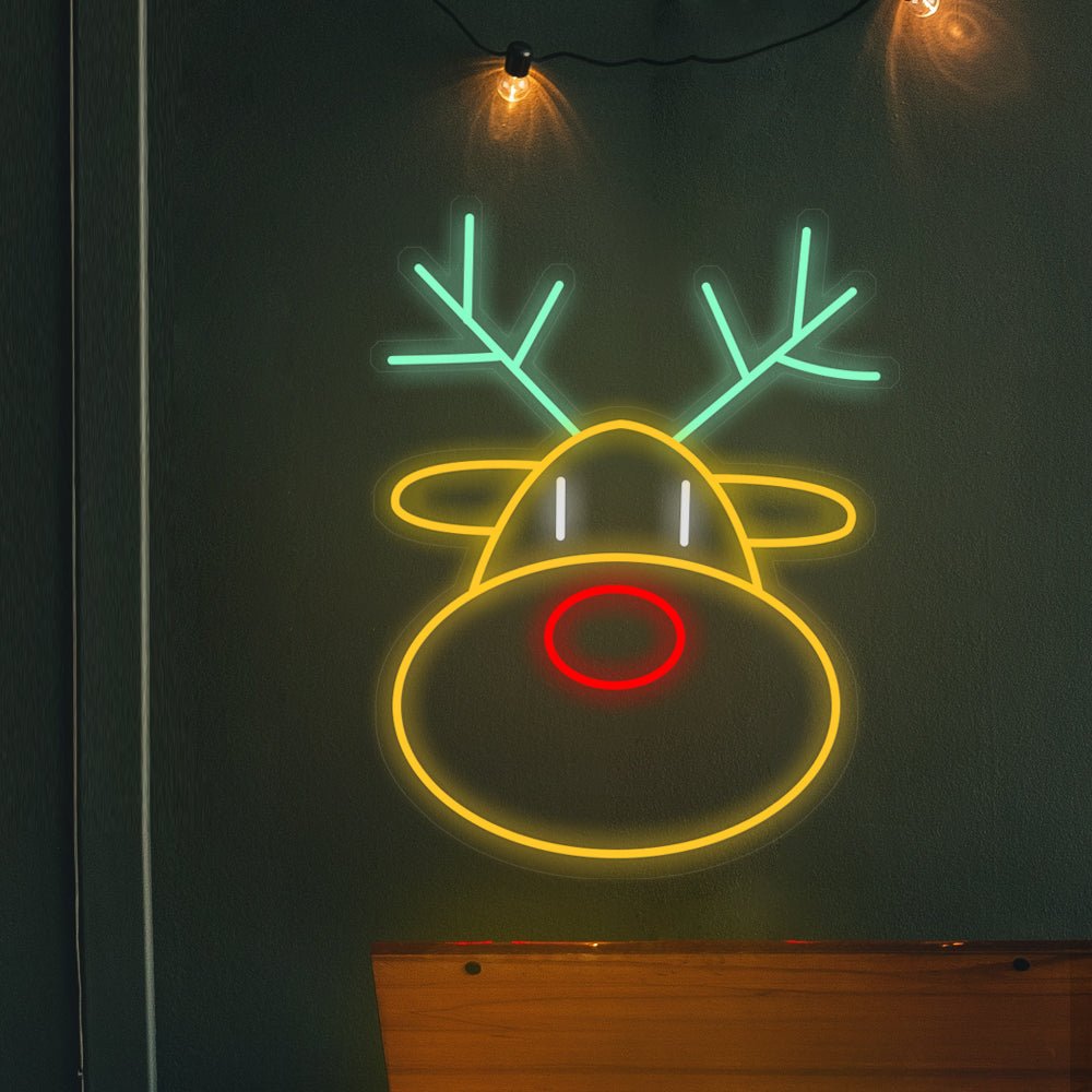 Reindeer Head Antlers LED Lighted Personalized Neon Signs with Dimmer