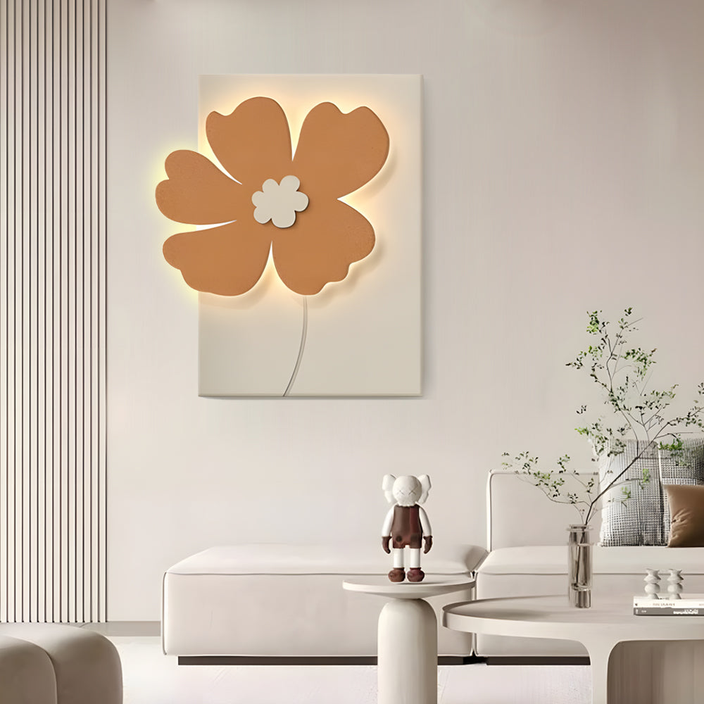 Relief wall lamp with a flower relief design, enhancing the ambiance of a modern living room.