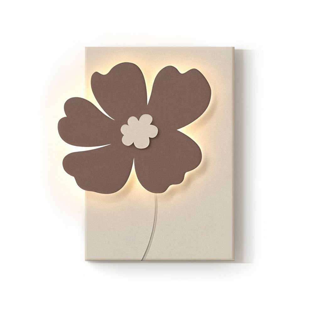 Relief wall lamp with a white and brown flower design, mounted on a green background.