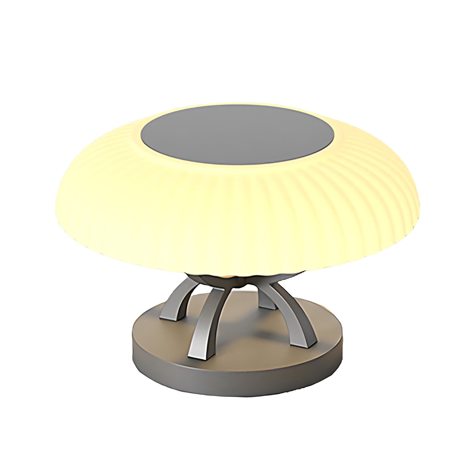 3D rendered hollow square pillar light featuring circular LED canopy with soft yellow glow on neutral background