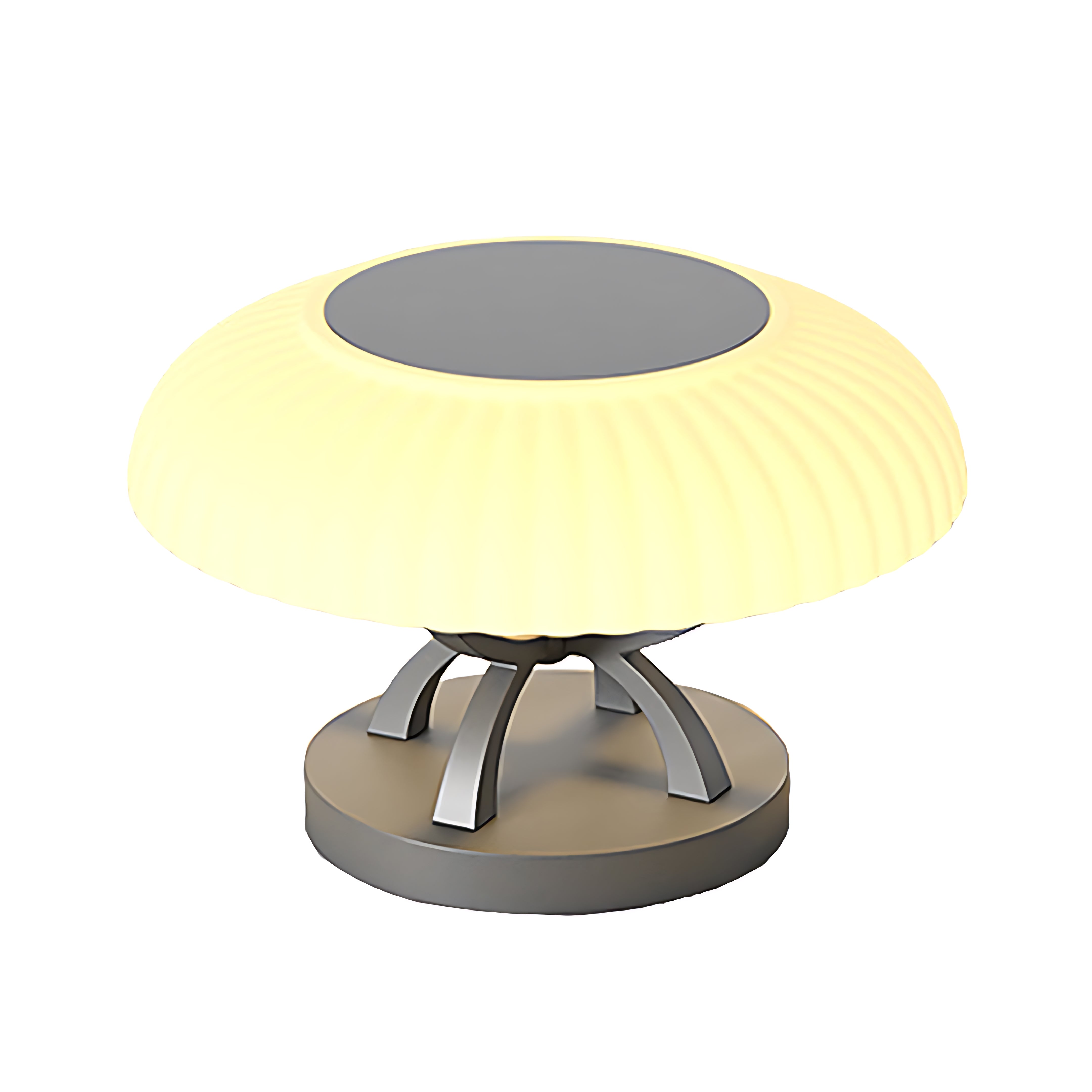 3D rendered hollow square pillar light featuring circular LED canopy with soft yellow glow on neutral background