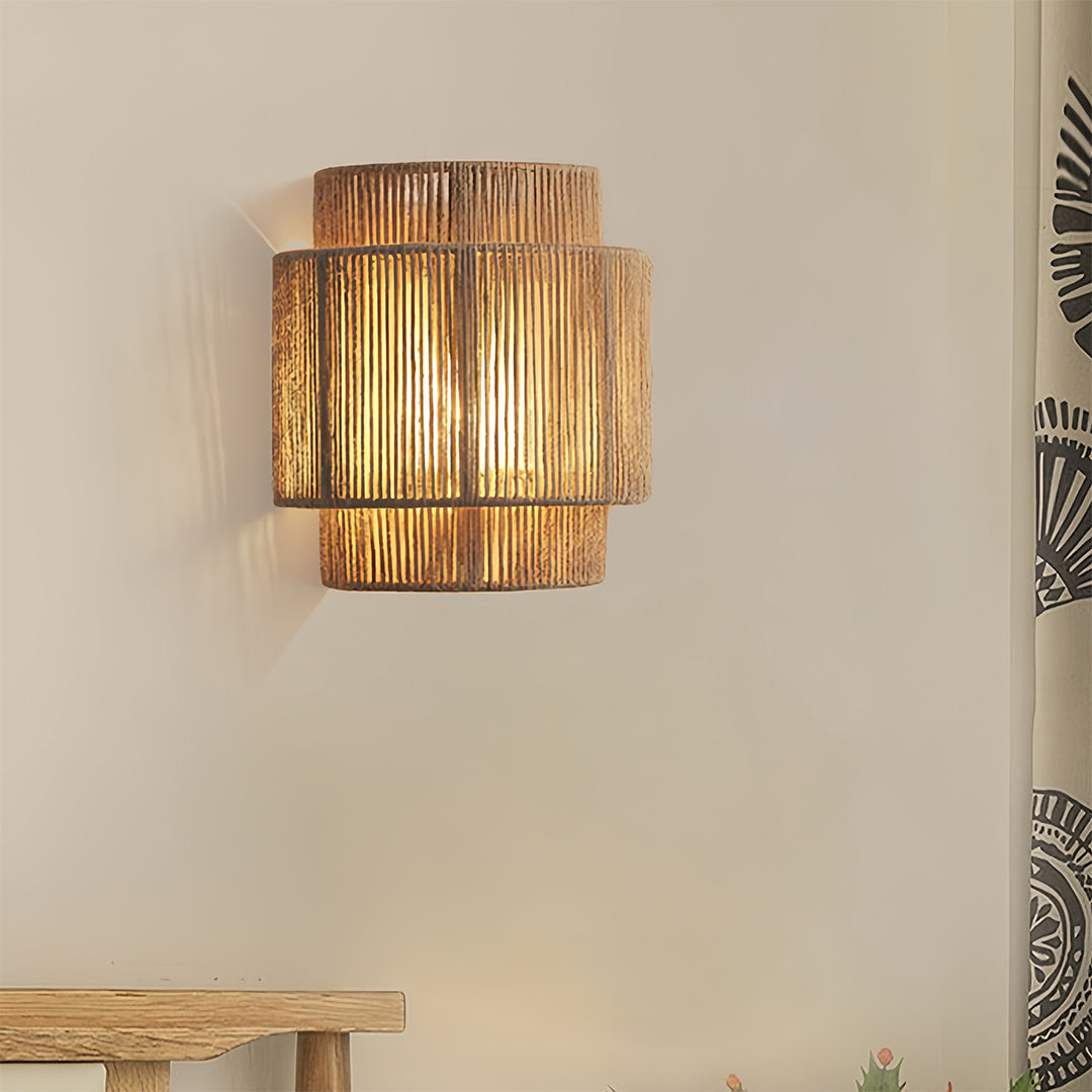 Japanese wall sconce light providing warm accent lighting in modern residential hallway setting