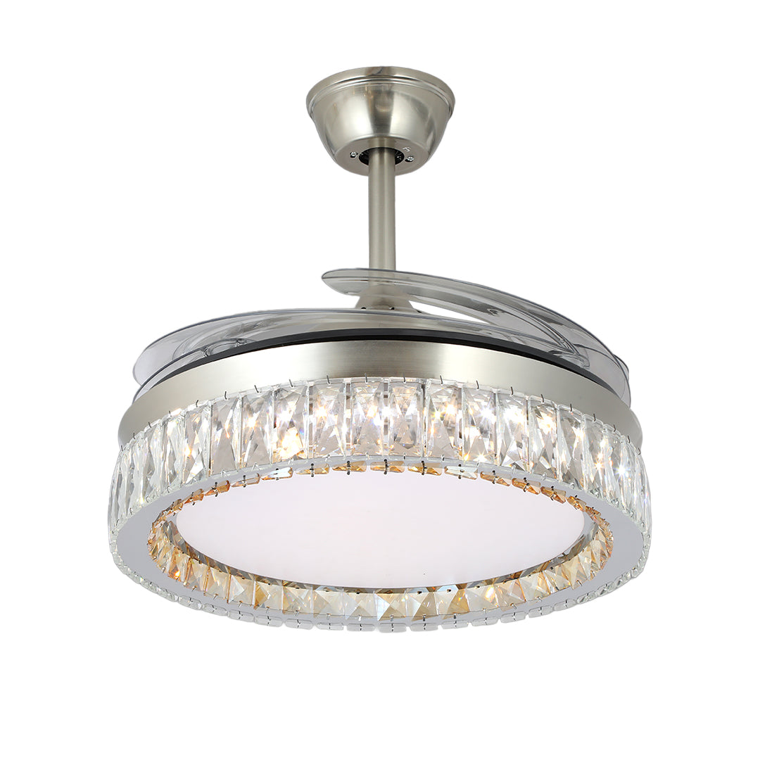 Retractable blades on the dazzling chrome crystal ceiling fan with light fixture 