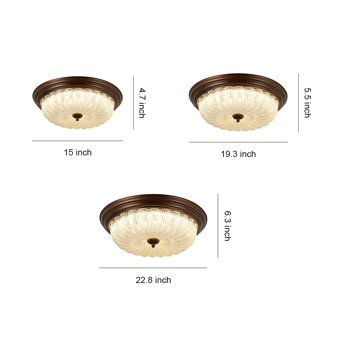 Retro flush mount ceiling light dimensions and installation guide, vintage design illustration