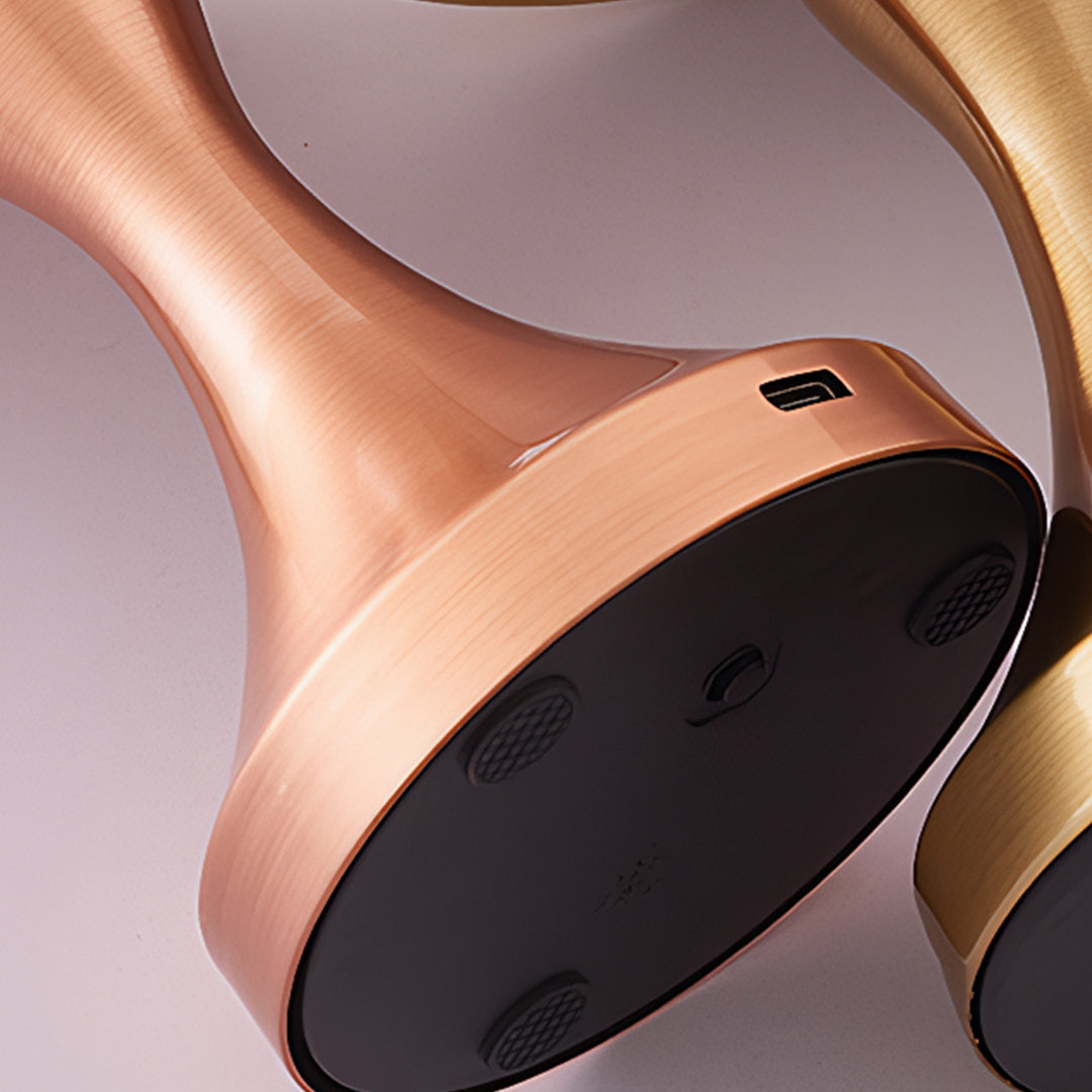 Bottom view of retro metal table lamp revealing black base and touch control switch