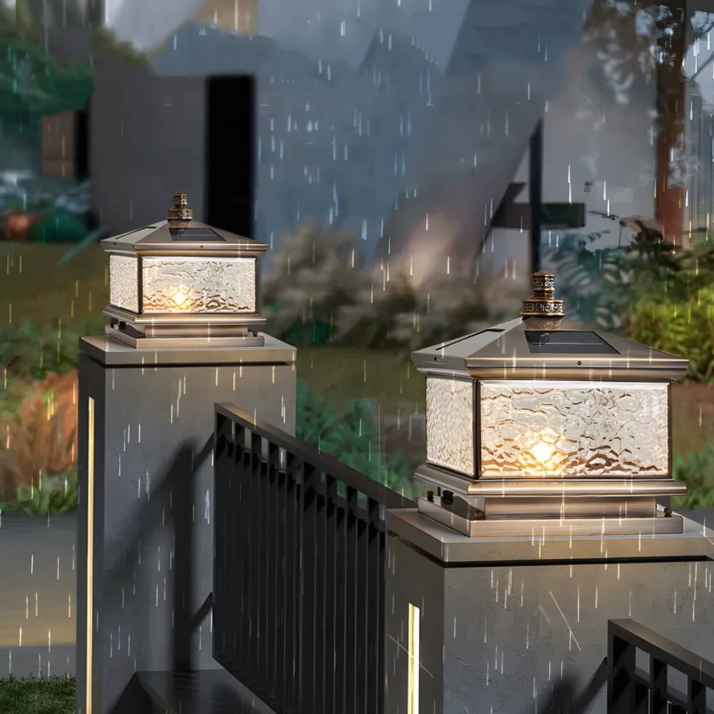 Retro Square Antique Brass Pier Mount Post Light