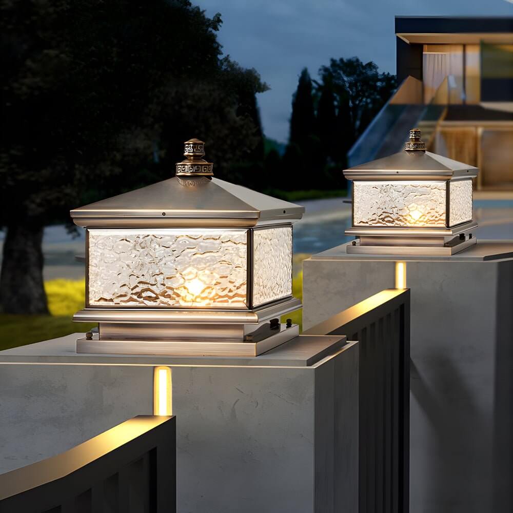 Retro Square Antique Brass Pier Mount Post Light