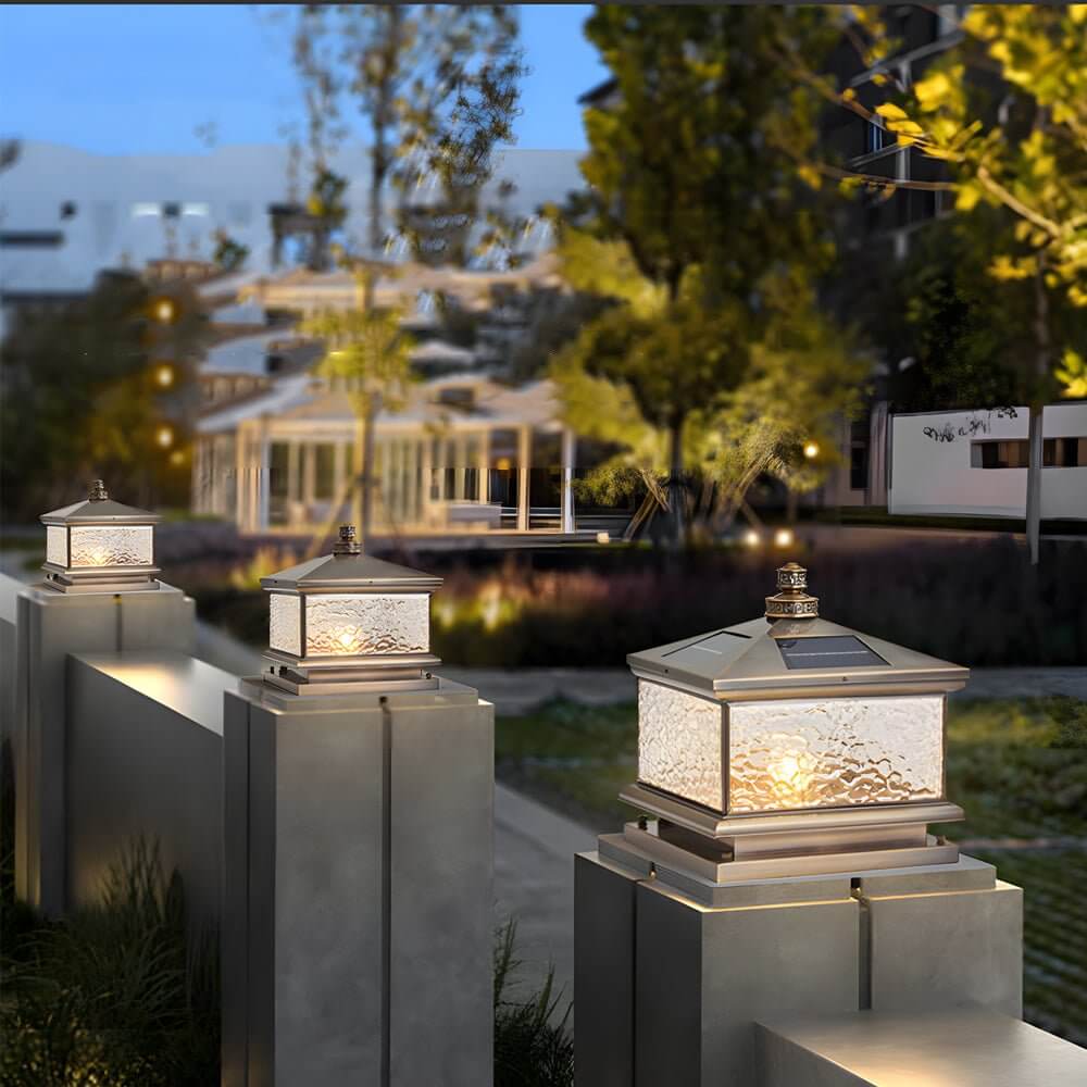 Retro Square Antique Brass Pier Mount Post Light