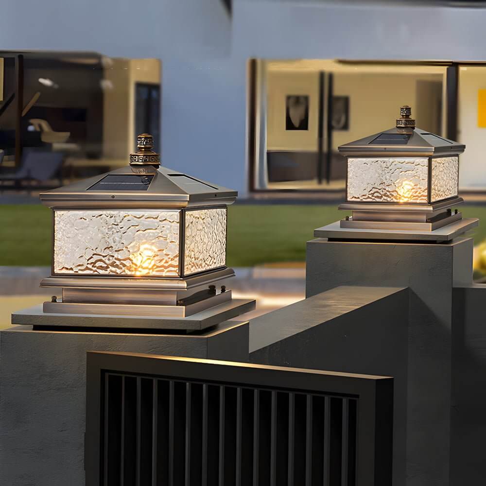 Retro Square Antique Brass Pier Mount Post Light