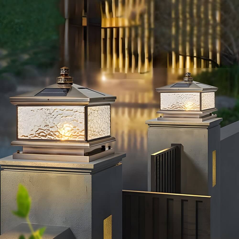 Retro Square Antique Brass Pier Mount Post Light