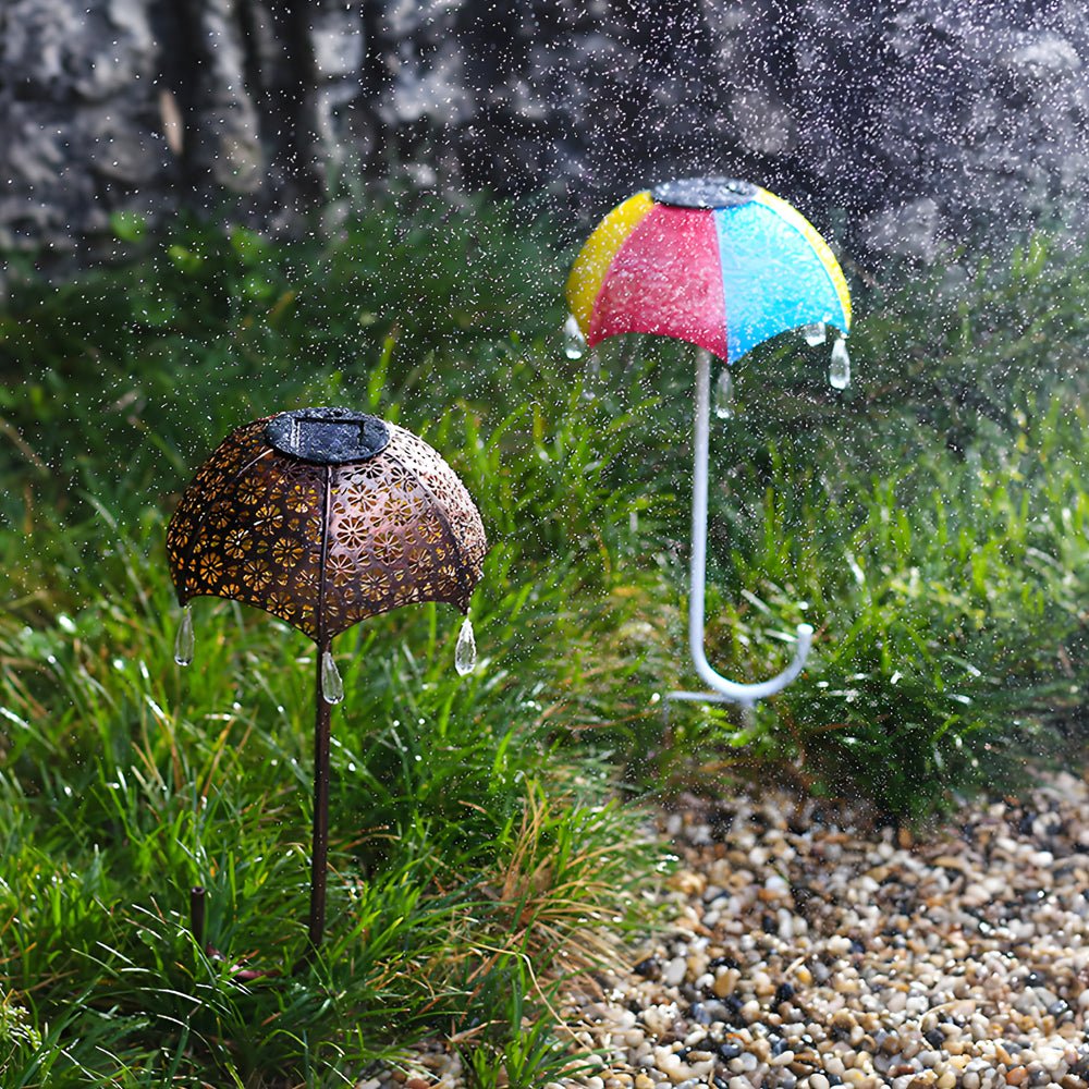 Retro Umbrella Solar Lights Colorful, Iron - Crafted Outdoor Pathway Lighting