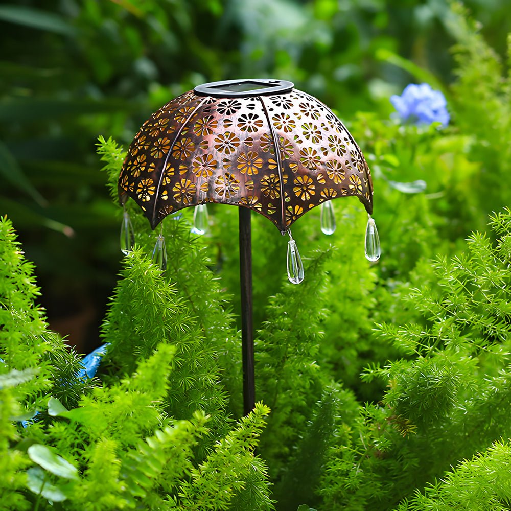 Retro Umbrella Solar Lights Colorful, Iron - Crafted Outdoor Pathway Lighting