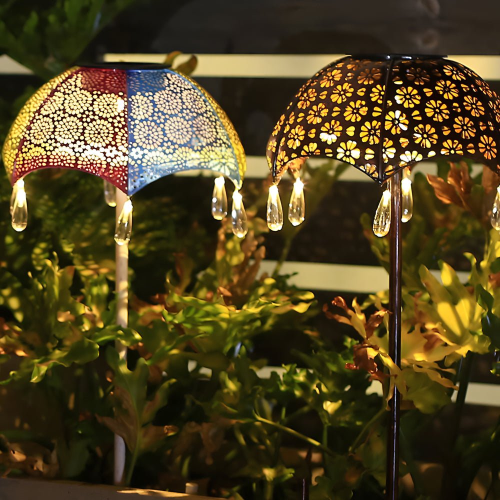 Retro Umbrella Solar Lights Colorful, Iron - Crafted Outdoor Pathway Lighting