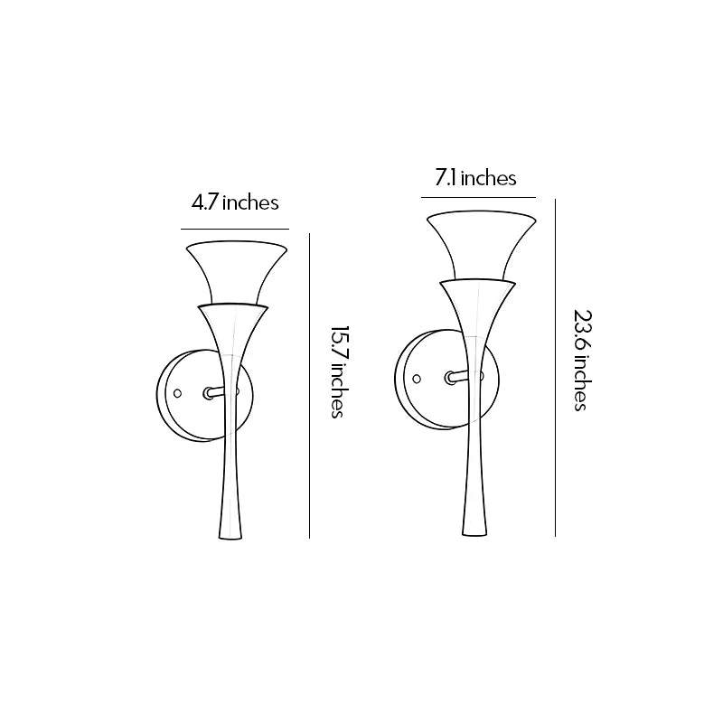 Retro wall sconce dimension drawing showing single-light and double-light size options.